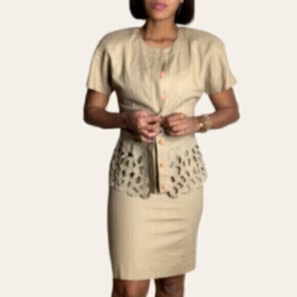 Pia Rucci Women’s Tan Vintage Two Piece Skirt Suit & Blazer Set - Picture 4 of 16